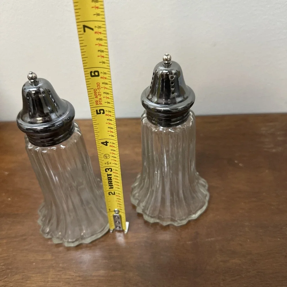 Vtg Leonard Crystal Salt and Pepper Shakers Silver plate Tops Made in Japan NEW